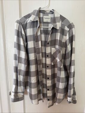 Abercrombie & Fitch Gray and White Plaid Button-Down Shirt